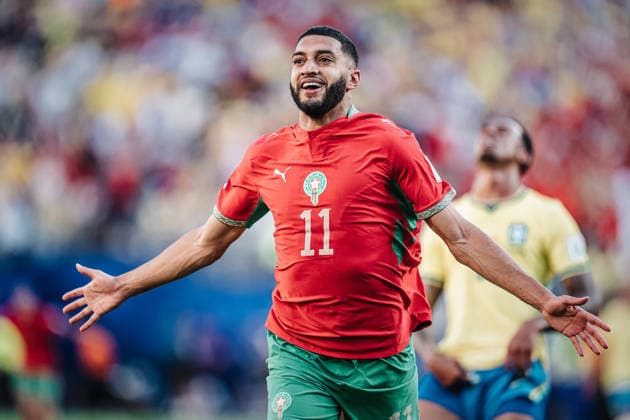 Fußball Herren FIFA Fußball-Weltmeisterschaft 2026 Gruppe C Brasilien vs. Marokko 13.06.2026 Ismael Saibari ( 11, Marokko) schießt ein Tor und jubelt East Rutherford New York New Jersey Stadion New Jersey United States of America