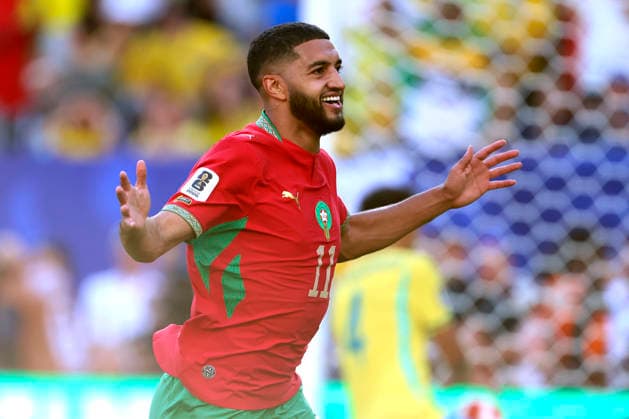Brazil v Morocco: Group C - FIFA World Cup, WM, Weltmeisterschaft, Fussball 2026 Ismael Saibari of Morocco celebrates 1st goal during the FIFA World Cup 2026 Group C match between Brazil and Morocco at New York New Jersey Stadium on June 13, 2026 in East Rutherford, United States. WARNING! This Photograph May Only Be Used For Newspaper And Or Magazine Editorial Purposes. May Not Be Used For Publications Involving 1 player, 1 Club Or 1 Competition Without Written Authorisation From Football DataCo Ltd. For Any Queries, Please Contact Football DataCo Ltd on +44 (0) 207 864 9121 East Rutherford New York New Jersey Stadium NJ United States Copyright: xAllstarxPicturexLibraryxLtdx