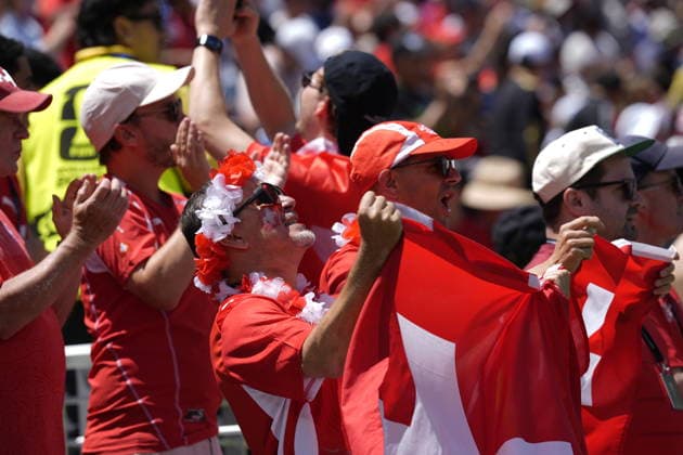 Qatar v Switzerland - FIFA World Cup, WM, Weltmeisterschaft, Fussball 2026 - Group B SANTA CLARA, UNITED STATES - JUNE 13: Fans of Switzerland are seen during the 2026 FIFA World Cup First Stage Group B match between Qatar and Switzerland at Levi’s Stadium (San Francisco Bay Area Stadium) in Santa Clara, California, United States on June 13, 2026. Tayfun Coskun Anadolu California United States. Editorial use only. Please get in touch for any other usage.  Copyright: x2026xAnadoluxTayfunxCoskunx