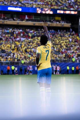 Brazil v Morocco - FIFA World Cup, WM, Weltmeisterschaft, Fussball 2026 Vinicius Junior of Brazil gestures during the FIFA World Cup 2026 Group C football match between Brazil and Morocco. East Rutherford United States Copyright: xNicolòxCampox