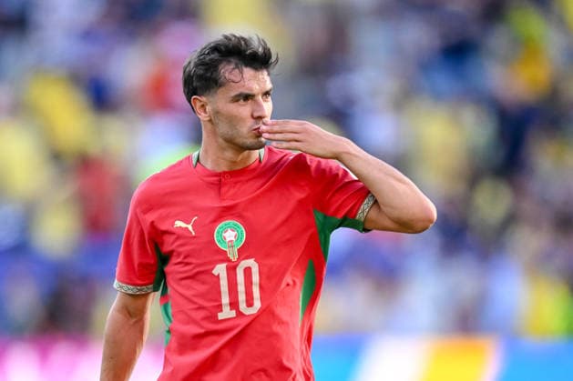Brahim Diaz (Morocco) gestures during the FIFA World Cup, WM, Weltmeisterschaft, Fussball 2026 Group C match between Brazil and Morocco at New York New Jersey Stadium on June 13, 2026 in East Rutherford, United States. (Photo by Harry Langer DeFodi Images) -