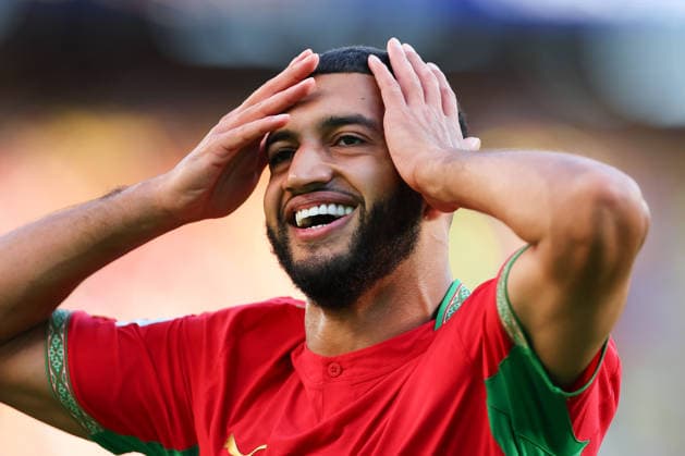 EAST RUTHERFORD, NJ - JUNE 13: Ismael Saibari 11 of Morocco celebrates after he scores during the first half of the FIFA World Cup, WM, Weltmeisterschaft, Fussball 2026 Group C match between Brazil and Morocco on June 13, 2026 at New York New Jersey Stadium in East Rutherford, New Jersey. (Photo by Rich Graessle Icon Sportswire) SOCCER: JUN 13 FIFA World Cup 26 Group C - Brazil vs Morocco EDITORIAL USE ONLY Icon26061326783