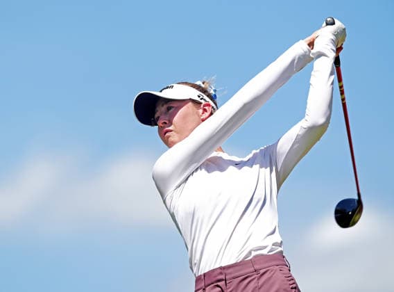 MIDLAND, MI - JUNE 13: LPGA, Golf Damen golfer Nelly Korda plays her tee shot on the 12th hole on June 13, 2026, during the third round of the LPGA Dow Championship at Midland Country Club in Midland, Michigan. (Photo by Brian Spurlock Icon Sportswire) GOLF: JUN 13 LPGA Dow Championship EDITORIAL USE ONLY Icon26061329