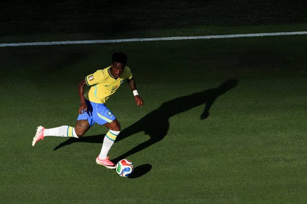 Football - FIFA World Cup, WM, Weltmeisterschaft, Fussball - Group C - Brazil v Morocco 13th June 2026 - FIFA World Cup - Group C - Brazil v Morocco - Vinicius Junior of Brazil in the evening sun - Photo: Simon Stacpoole Offside. New Jersey USA