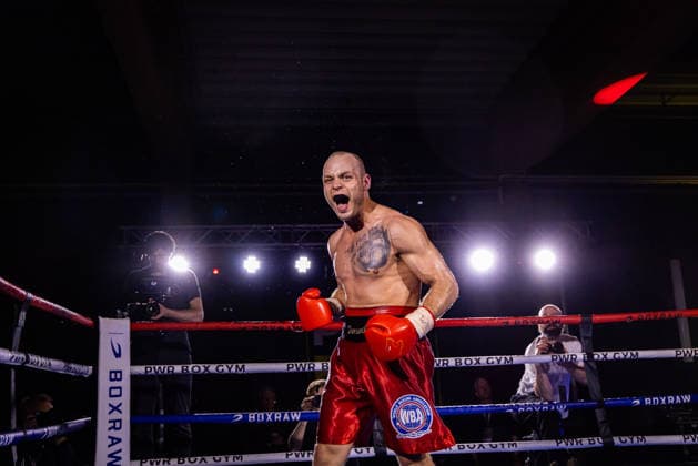 FLENSBURG, GERMANY - JUNE 13: Ferdinand Pilz (Germany) winner by KO during the WBO European Middleweight Title Fight between Ferdinand Pilz (Germany) vs. Flavius Biea (Romania) at Gorzelniaski Halle on June 13, 2026 in Flensburg, Germany. Schleswig-Holstein Germany Copyright: xMarioxM.xKobergx