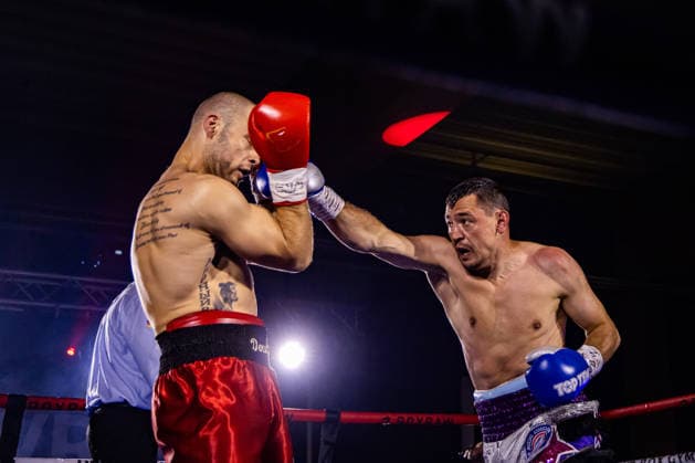 FLENSBURG, GERMANY - JUNE 13: Action inside the ropes during the WBO European Middleweight Title Fight between Ferdinand Pilz (Germany) vs. Flavius Biea (Romania) at Gorzelniaski Halle on June 13, 2026 in Flensburg, Germany. Schleswig-Holstein Germany Copyright: xMarioxM.xKobergx