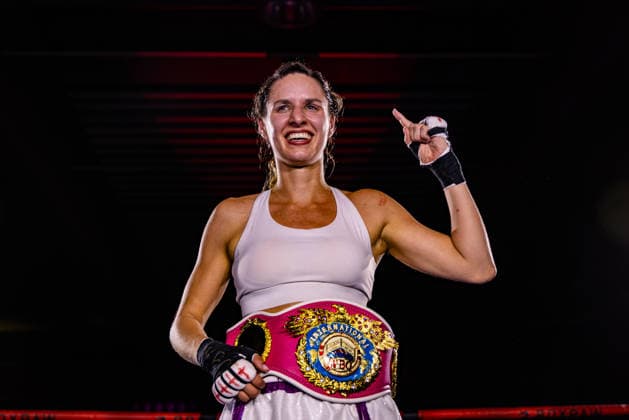 FLENSBURG, GERMANY - JUNE 13: winner by decision Lara Ochmann (Germany) during the WBO International Super Feather Title Fight between Lara Ochmann (Germany) vs. Amanda Chan (Singapore) at Gorzelniaski Halle on June 13, 2026 in Flensburg, Germany. Schleswig-Holstein Germany Copyright: xMarioxM.xKobergx
