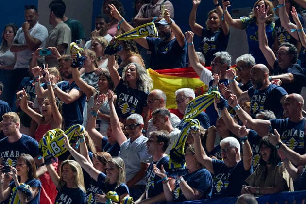 Zodiac CNAB fans celebrate their team winning the European Aquatics Men™s Water polo, Wasserball Champions League gold‘medal match against Pro Recco at the National Pool, Tal‘Qroqq, Malta, on 13 June 2026. Zodiac CNAB v Pro Recco - Men™s Water Polo Men Champions League 2026 Final; EA_CL_2026_MLT