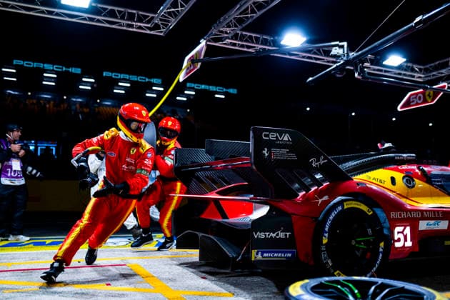 24 HEURES DU MANS 2026 - RACE - SUNDAY 51 PIER GUIDI Alessandro (ita), CALADO James (gbr), GIOVINAZZI Antonio (ita), Ferrari AF Corse, Ferrari 499P 51, Hypercar, pitstop, arrÃªt aux stands during the 24 Hours of Le Mans 2026, 3rd round of the 2026 FIA World Endurance Championship, on June 14, 2026 on the Circuit des 24 Heures du Mans in Le Mans, France - Le MansFrance  Copyright: xFabrizioxBoldonix