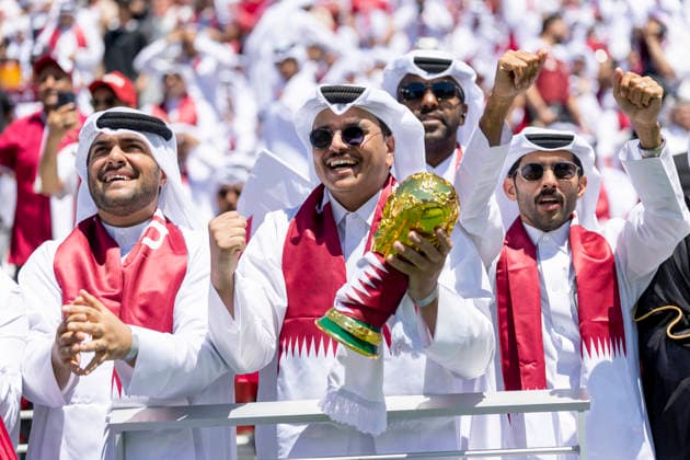 SANTA CLARA, CA - JUNE 13: Qatar fans before the FIFA World Cup, WM, Weltmeisterschaft, Fussball 2026 Group B match between Qatar and Switzerland on June 13, 2026 at the San Francisco Bay Area Stadium in Santa Clara, CA. (Photo by Bob Kupbens Icon Sportswire) SOCCER: JUN 13 FIFA World Cup 26 Group B - Qatar vs Switzerland EDITORIAL USE ONLY Icon260613035