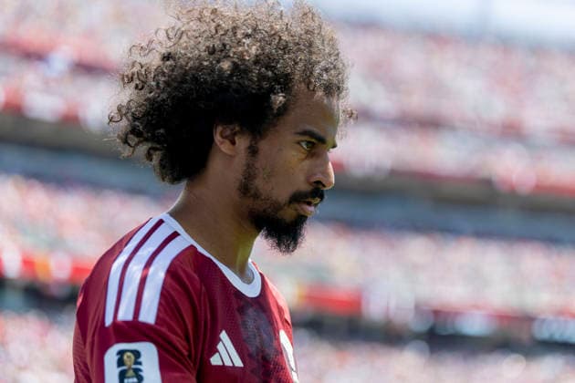 SANTA CLARA, CA - JUNE 13: Akram Afif 11 of Qatar during the FIFA World Cup, WM, Weltmeisterschaft, Fussball 2026 Group B match between Qatar and Switzerland on June 13, 2026 at the San Francisco Bay Area Stadium in Santa Clara, CA. (Photo by Bob Kupbens Icon Sportswire) SOCCER: JUN 13 FIFA World Cup 26 Group B - Qatar vs Switzerland EDITORIAL USE ONLY Icon260613045