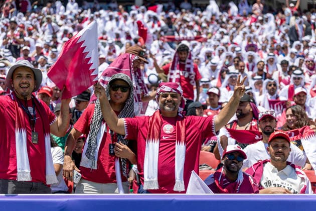 SANTA CLARA, CA - JUNE 13: Qatar fans during the FIFA World Cup, WM, Weltmeisterschaft, Fussball 2026 Group B match between Qatar and Switzerland on June 13, 2026 at the San Francisco Bay Area Stadium in Santa Clara, CA. (Photo by Bob Kupbens Icon Sportswire) SOCCER: JUN 13 FIFA World Cup 26 Group B - Qatar vs Switzerland EDITORIAL USE ONLY Icon260613055