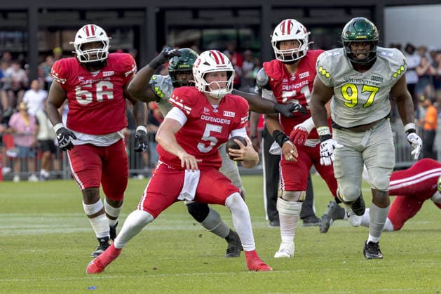 June 13, 2026, Washington, D.C, U.S: DC Defenders quarterback EJ Perry (5) runs with the ball during the United Bowl UFL Championship game at Audi Field, Washington, D.C. UFL 2026 - United Bowl -Kings 27:20 Defenders  - ZUMAs304 20260613_zaf_s304_012 Copyright: xScottxStuartx