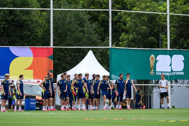 260614 Players of the Swedish national football team at a training session during day 3 of the FIFA World Cup, WM, Weltmeisterschaft, Fussball 2026 on June 14, 2026 in Monterrey. Photo: Joel Marklund BILDBYRAN kod JM PA1232 fotboll football soccer fotball vm fotbolls-vm fotball-vm fotbolls-vm 2026 fifa world cup 2026 träning practice training sverige sweden sverige a day 3 bbeng
