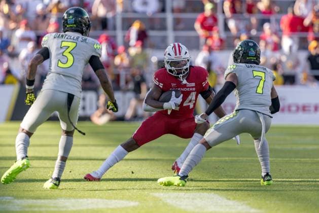 June 13, 2026, Washington, D.C, U.S: DC Defenders running back Xazavian Valladay (24) carries the ball during the United Bowl UFL Championship game at Audi Field, Washington, D.C. UFL 2026 - United Bowl -Kings 27:20 Defenders  - ZUMAs304 20260613_zaf_s304_034 Copyright: xScottxStuartx