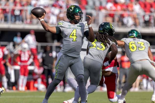 June 13, 2026, Washington, D.C, U.S: Louisville Kings quarterback Chandler Rogers (4) passes from the pocket during the United Bowl UFL Championship game at Audi Field, Washington, D.C. Washington U.S - ZUMAs304 20260613_zaf_s304_011 Copyright: xScottxStuartx