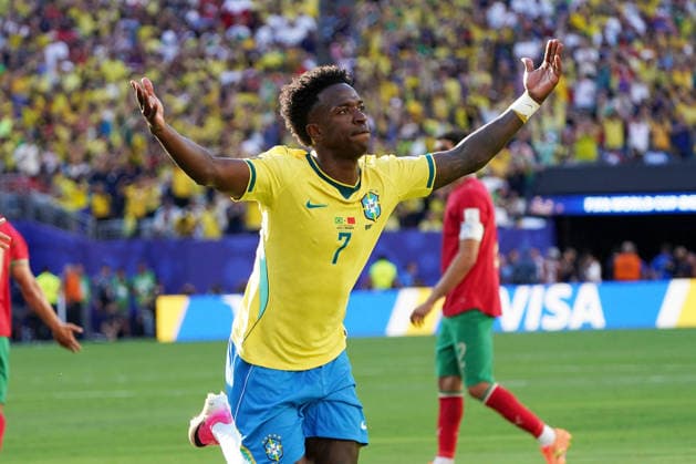 Fussball , Weltmeisterschaft 2026, FIFA WM 2026, Fussball World Cup , Canada ,Mexico, USA-2026, , Braisilien vs Marokko, Brasil vs Marocco., Gruppenphase, Gruppen C, 13.06.2026, Metlife Stadium New Jersey New York Vinicius Junior Brasilien, Aktion, Einzelbild Foto Chai von der Laage FIFA regulations prohibit any use of photographs as image sequences and or quasi-video. EDITORIAL USE ONLY,
