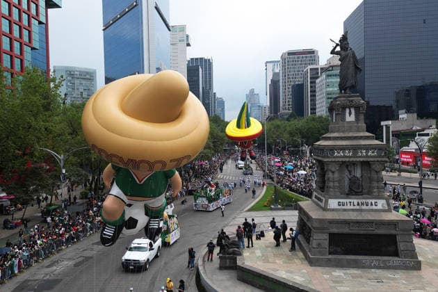 World Cup parade held in Mexico City MEXICO CITY, MEXICO - JUNE 13: A giant football themed inflatable figure moves along the route during a World Cup parade, in Mexico City, Mexico on June 13, 2026. Thousands of participants, including dancers, football-themed floats and giant inflatable figures, took part in the World Cup parade as part of the cultural activities organized by the Mexico City government during the World Cup. Daniel Cardenas Anadolu Mexico City Mexico. Editorial use only. Please get in touch for any other usage.  Copyright: x2026xAnadoluxDanielxCardenasx