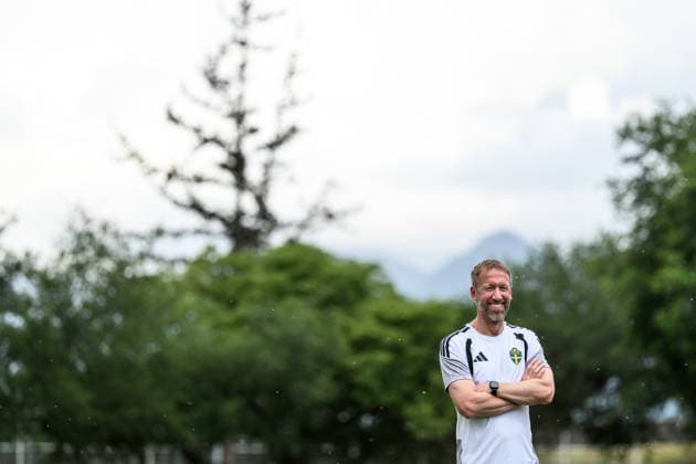 260614 Head coach Graham Potter of the Swedish national football team at a training session during day 3 of the FIFA World Cup, WM, Weltmeisterschaft, Fussball 2026 on June 14, 2026 in Monterrey. Photo: Joel Marklund BILDBYRAN kod JM PA1232 fotboll football soccer fotball vm fotbolls-vm fotball-vm fotbolls-vm 2026 fifa world cup 2026 träning practice training sverige sweden sverige a day 3 bbeng