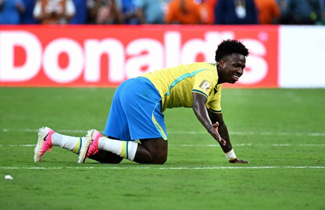 Fussball, Länderspiel, Herren, FIFA World Cup, WM, Weltmeisterschaft, Fussball 2026, Fussball-Weltmeisterschaft, USA, Gruppe C, MetLife Stadium New Jersey: Brasilien - Marokko 1:1; Vinicius Junior (BRA). Aktion, Einzelbild.