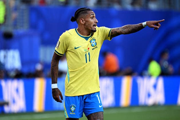 Fussball, Länderspiel, Herren, FIFA World Cup, WM, Weltmeisterschaft, Fussball 2026, Fussball-Weltmeisterschaft, USA, Gruppe C, MetLife Stadium New Jersey: Brasilien - Marokko 1:1; Raphinha (BRA). Aktion, Einzelbild.