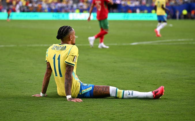 Fussball, Länderspiel, Herren, FIFA World Cup, WM, Weltmeisterschaft, Fussball 2026, Fussball-Weltmeisterschaft, USA, Gruppe C, MetLife Stadium New Jersey: Brasilien - Marokko 1:1; Raphinha (BRA). Aktion, Einzelbild.