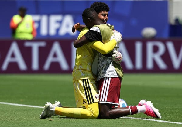 (260614) -- SAN FRANCISCO, June 14, 2026 -- Mahmoud Abunada (L), goalkeeper of Qatar, reacts after the group B match between Qatar and Switzerland at the 2026 FIFA World Cup, WM, Weltmeisterschaft, Fussball at San Francisco Bay Area Stadium in San Francisco, the United States, June 13, 2026. (Photo by Xinhua) (SP)U.S.-SAN FRANCISCO-FOOTBALL-FIFA WORLD CUP-GROUP B-QAT VS SUI SongxHaiyuan 
