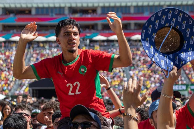 Fans watch Brazil v Morocco - FIFA World Cup, WM, Weltmeisterschaft, Fussball 2026 match in Los Angeles LOS ANGELES, CALIFORNIA - JUNE 13: Supporters watch a live broadcast of FIFA World Cup First Stage Group C opening match between Brazil and Morocco during the Fan Festival at the Los Angeles Memorial Coliseum in Los Angeles, California on June 13, 2026. Grace Hie Yoon Anadolu California United States. Editorial use only. Please get in touch for any other usage.  Copyright: x2026xAnadoluxGracexHiexYoonx