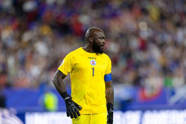 June 13, 2026; Foxborough, Massachusetts, USA; Haiti goalkeeper Johny Placide (1) in a FIFA World Cup, WM, Weltmeisterschaft, Fussball 2026 Group C match between Haiti and Scotland at Boston Stadium. (c) CSM FIFA World Cup 2026: Haiti Vs Scotland JUN 13  - ZUMAc04_ 20260613_zma_c04_155 Copyright: xBurtxGranofskyx