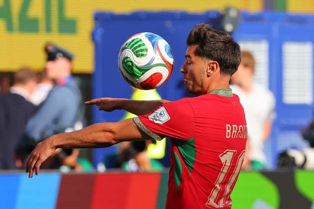 EAST RUTHERFORD, NJ - JUNE 13: Brahim Diaz 10 of Morocco controls the ball during the first half of the FIFA World Cup, WM, Weltmeisterschaft, Fussball 2026 Group C match between Brazil and Morocco on June 13, 2026 at New York New Jersey Stadium in East Rutherford, New Jersey. (Photo by Rich Graessle Icon Sportswire) SOCCER: JUN 13 FIFA World Cup 26 Group C - Brazil vs Morocco EDITORIAL USE ONLY Icon26061326824