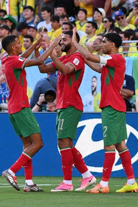 IPA85664188 - Morocco celebrates after scoring a goal during the Brazil vs. Morocco match at the FIFA World Cup, WM, Weltmeisterschaft, Fussball in New York, USA, on June 13, 2026  Copyright: xPasqualexGolia IPAxSportx xx 85664188