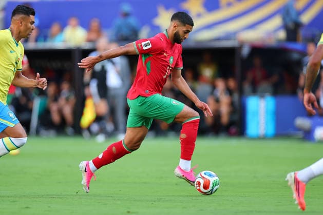 EAST RUTHERFORD, NJ - JUNE 13: Ismael Saibari 11 of Morocco controls the ball during the first half of the FIFA World Cup, WM, Weltmeisterschaft, Fussball 2026 Group C match between Brazil and Morocco on June 13, 2026 at New York New Jersey Stadium in East Rutherford, New Jersey. (Photo by Rich Graessle Icon Sportswire) SOCCER: JUN 13 FIFA World Cup 26 Group C - Brazil vs Morocco EDITORIAL USE ONLY Icon26061326832