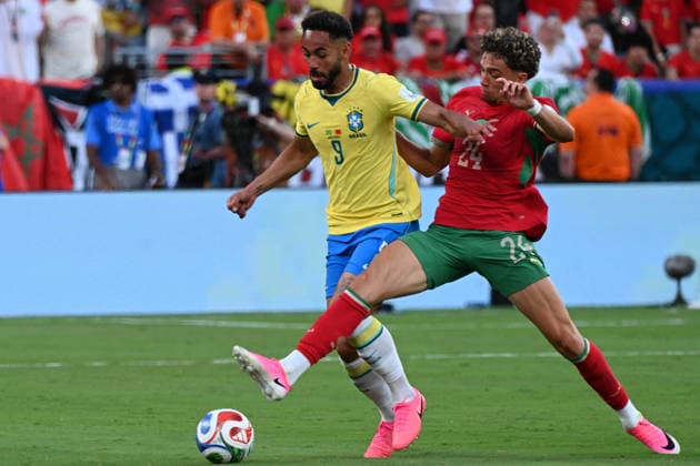 IPA85664417 - Matheus Cunha (Brazil) against Neil El Aynaoui (Morocco) during the Brazil vs. Morocco FIFA World Cup, WM, Weltmeisterschaft, Fussball match in New York, USA, on June 13, 2026  Copyright: xPasqualexGolia IPAxSportx xx 85664417