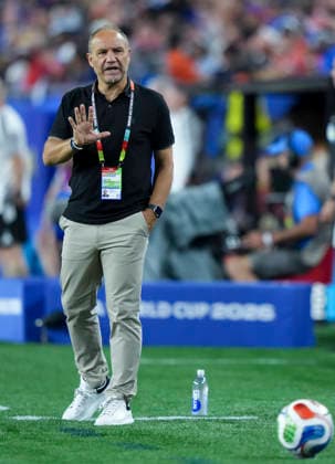(260614) -- BOSTON, June 14, 2026 -- Sebastien Migne, head coach of Haiti, reacts during the group C match between Haiti and Scotland at the 2026 FIFA World Cup, WM, Weltmeisterschaft, Fussball at Boston Stadium in Boston, the United States, June 13, 2026. ) (SP)U.S.-BOSTON-FOOTBALL-FIFA WORLD CUP-GROUP C-HTI VS SCO ChenxYichen 