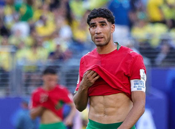 June 13, 2026, Rutherford, New Jersey, USA: Morocco defender Achraf Hakimi (2) during the June 13th FIFA World Cup, WM, Weltmeisterschaft, Fussball 2026 matchup between Morocco and Brazil at MetLife Stadium in East Rutherford, New Jersey. Rutherford USA - ZUMAs325 20260613_zsp_s325_096 Copyright: xJessxStilesx