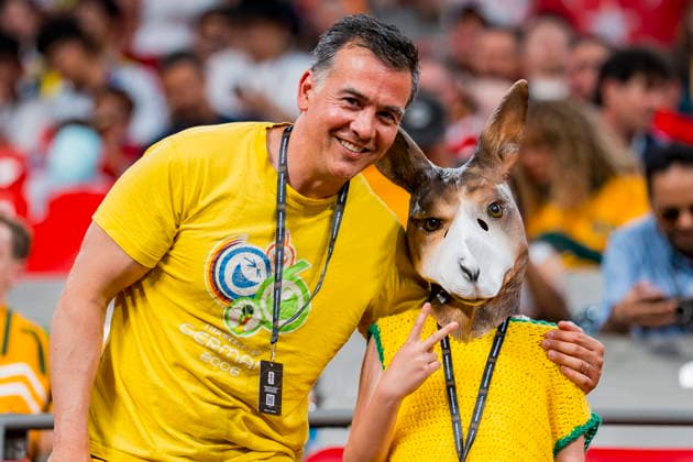 FIFA World Cup, WM, Weltmeisterschaft, Fussball 2026 - Group D - Australia vs Turkey Supporters of Australia, one of them wearing a kangaroo mask, cheer ahead of the FIFA World Cup 2026 group stage soccer match Australia against Turkey, in Vancouver, Canada, 13 June 2026. VANCOUVER Canada  Copyright: xBOBxFRIDx