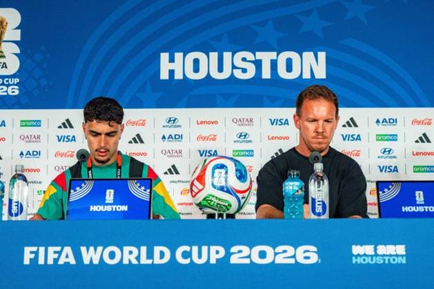 FIFA Fussball Weltmeisterschaft 2026, Pressekonferenz vor dem Spiel Deutschland vs. Curacao mit Trainer Julian Nagelsmann und Aleksandar Pavlovic am 13.06.2026 im NRG Stadium in Houston, Texas