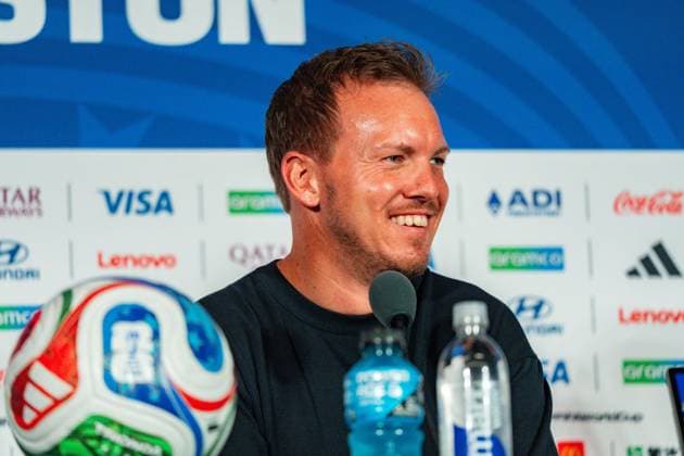 FIFA Fussball Weltmeisterschaft 2026, Pressekonferenz vor dem Spiel Deutschland vs. Curacao mit Trainer Julian Nagelsmann und Aleksandar Pavlovic am 13.06.2026 im NRG Stadium in Houston, Texas