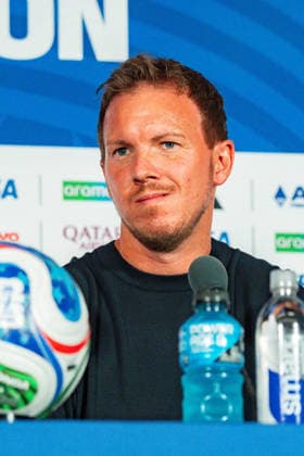 FIFA Fussball Weltmeisterschaft 2026, Pressekonferenz vor dem Spiel Deutschland vs. Curacao mit Trainer Julian Nagelsmann und Aleksandar Pavlovic am 13.06.2026 im NRG Stadium in Houston, Texas