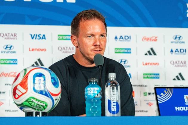 FIFA Fussball Weltmeisterschaft 2026, Pressekonferenz vor dem Spiel Deutschland vs. Curacao mit Trainer Julian Nagelsmann und Aleksandar Pavlovic am 13.06.2026 im NRG Stadium in Houston, Texas