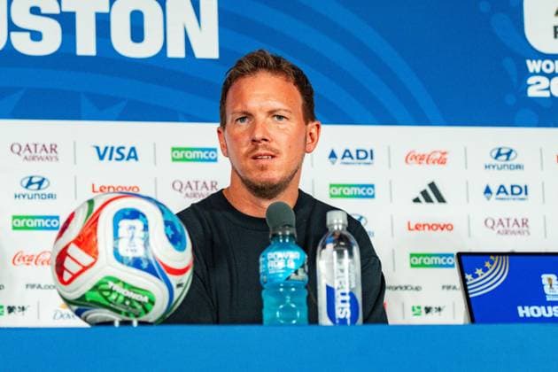 FIFA Fussball Weltmeisterschaft 2026, Pressekonferenz vor dem Spiel Deutschland vs. Curacao mit Trainer Julian Nagelsmann und Aleksandar Pavlovic am 13.06.2026 im NRG Stadium in Houston, Texas