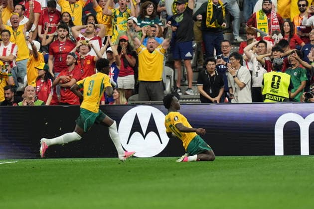 Australia v Turkiye - FIFA World Cup, WM, Weltmeisterschaft, Fussball 2026 - Group D VANCOUVER, CANADA - JUNE 13: Nestory Irankunda (R) of Australia celebrates after scoring a goal during the 2026 FIFA World Cup First Stage Group D match between Australia and Turkiye at BC Place Stadium in Vancouver, Canada on June 13, 2026. Ercin Erturk Anadolu British Columbia Canada. Editorial use only. Please get in touch for any other usage.  Copyright: x2026xAnadoluxErcinxErturkx
