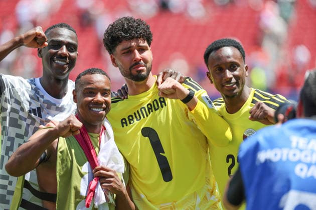 Qatari players celebrate this at the end of a Group B match of the 2026 FIFA World Cup, WM, Weltmeisterschaft, Fussball between Qatar and Switzerland at Levi s Stadium in Santa Clara, United States, 13 June 2026. FIFA World Cup 2026 - Group B - Qatar vs Switzerland !ACHTUNG: NUR REDAKTIONELLE NUTZUNG!  Copyright: xMiguelxGuitierrezx GR6203 0859061420st