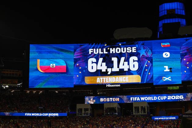 FIFA World Cup, WM, Weltmeisterschaft, Fussball 2026: Haiti v Scotland BOSTON, USA - 13th June 2026: Attendance shown on the big screen during the FIFA World Cup 2026 Group C match between Haiti and Scotland at Boston Stadium Boston Boston Stadium Canada Copyright: xCraigxMercerx xPeakxActionxPhotosx