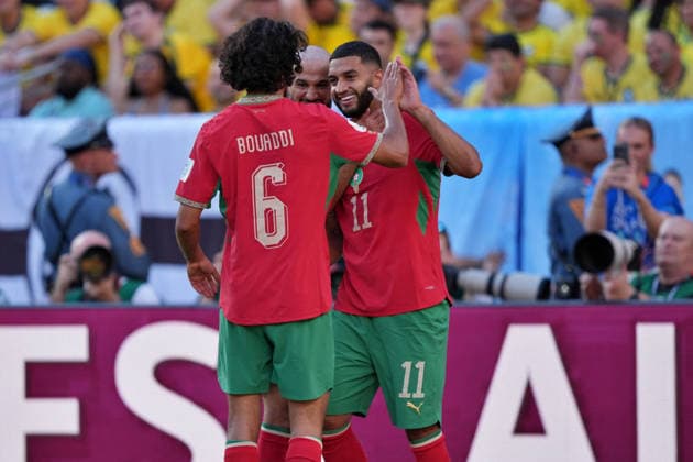SOCCER - FIFA World Cup, WM, Weltmeisterschaft, Fussball - Brazil vs. Morocco Photo by IPA ABACAPRESS.COM85666316 - Ismael Saibari of Morocco celebrates after scoring a goal alongside Ayyoub Bouaddi of Morocco during the Brazil vs. Morocco FIFA World Cup match in New York, USA, on June 13, 2026 New York  Copyright: xIPAxSport ABACAx