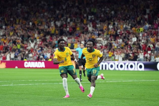 June 13, 2026, Vancouver, Bc, CANADA: Australia s Nestory Irankunda (17) and Australia s Mohamed Toure (9) celebrate a goal against Turkey during the first half of a World Cup Group D soccer match, in Vancouver, on Saturday, June 13, 2026. Canada News - June 13, 2026  - ZUMAc35_ 20260613_zaf_c35_199 Copyright: xDarrylxDyckx
