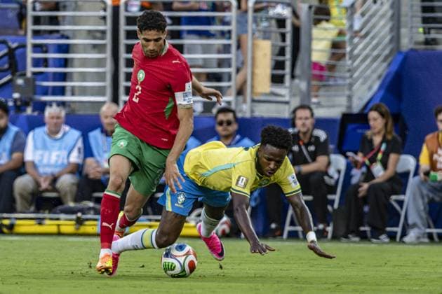 RECORD DATE NOT STATED match between Brazil and Morocco for the 2026 FIFA World Cup, WM, Weltmeisterschaft, Fussball New Jersey (NJ), June 13, 2026 - World Cup Brazil vs. Morocco Moroccan hakimi player during the match between Brazil and Morocco in the 2026 FIFA World Cup Group Stage, Round 1, at MetLife Stadium in New Jersey, USA, on the evening of Saturday, June 13, 2026.(Foto: Pedro Paulo Diaz Thenews2 imago images) SPO  Copyright: xPedroxPauloxDiazx