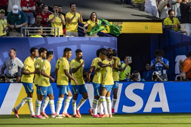 RECORD DATE NOT STATED match between Brazil and Morocco for the 2026 FIFA World Cup, WM, Weltmeisterschaft, Fussball New Jersey (NJ), June 13, 2026 - World Cup Brazil vs. Morocco - Brazilian player Vinicius Junior scores and celebrates his goal in the match between Brazil and Morocco for the 2026 FIFA World Cup Group Stage, Round 1, at MetLife Stadium in New Jersey, USA, on the evening of Saturday, June 13, 2026.(Foto: Pedro Paulo Diaz Thenews2 imago images) SPO  Copyright: xPedroxPauloxDiazx