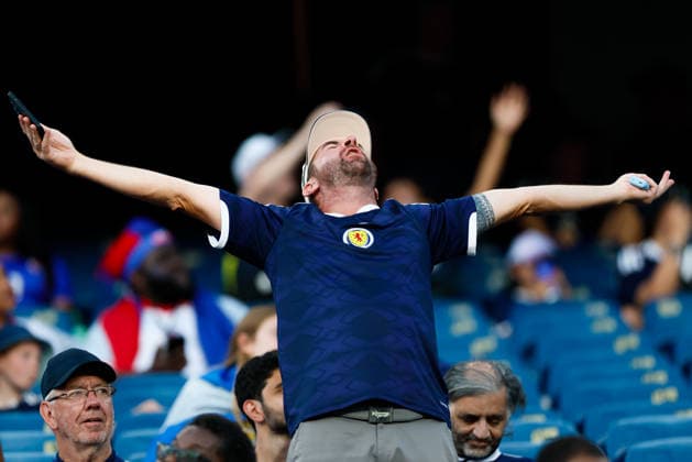 June 13, 2026; Foxborough, Massachusetts, USA; A Scotland fan sings ahead of a FIFA World Cup, WM, Weltmeisterschaft, Fussball 2026 Group C match between Haiti and Scotland at Boston Stadium. (c) CSM - ZUMAc04_ 20260613_zma_c04_243 Copyright: xBurtxGranofskyx
