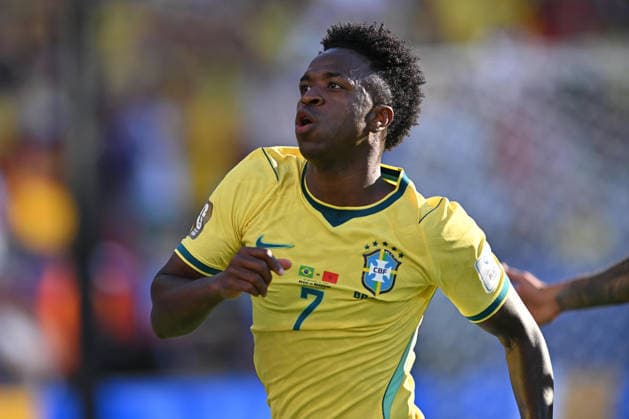 June 13, 2026, East Rutherford, New Jersey, USA: June 13, 2026, East Rutherford New Jersey USA: Brazil forward VINICIUS JUNIOR (7) celebrates his goal during the World Cup Group C round 1 match at New York New Jersey Stadium Brazil draws with Morocco 1 to 1 East Rutherford USA - ZUMAa301 20260613_aaf_a301_027 Copyright: xBrooksxVonxArxx